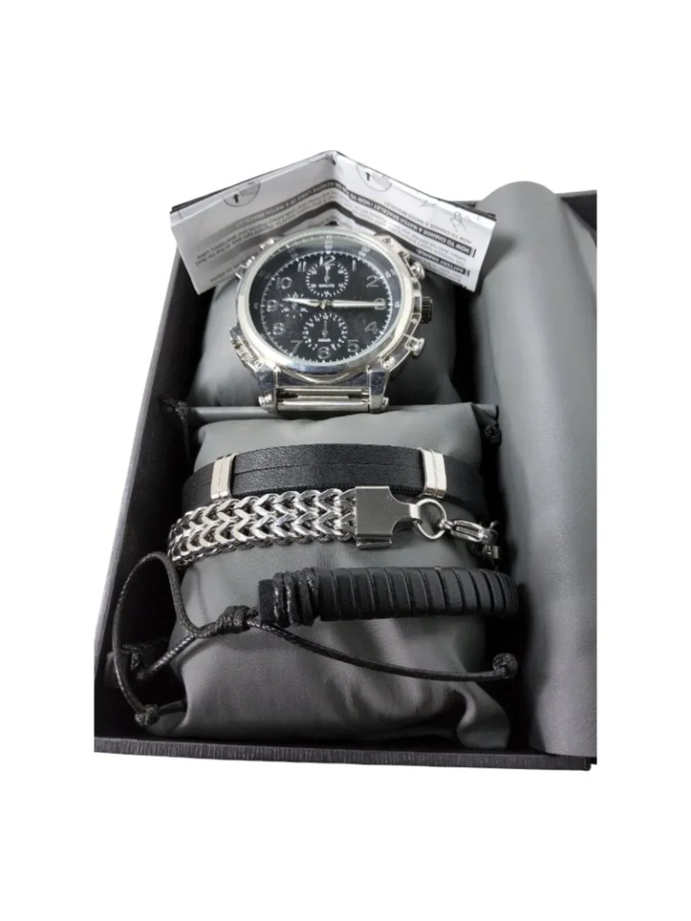 Folio Mens FMDAL1188 Black Sunray Dial with Layered Bracelet Stainless Steel Fol